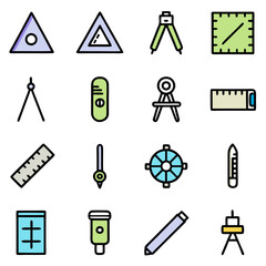 Flat design set of architectural tools on white backdrop