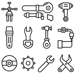 Obraz premium Line art drawing of various workshop tools and equipment