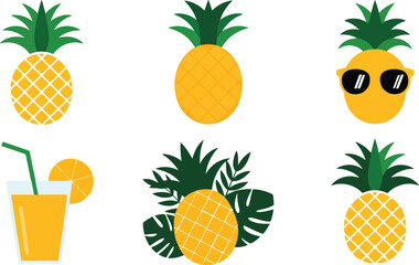 Vector illustrations of various pineapples showcasing summer tropical vibes and refreshing fruit drinks