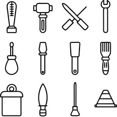 Outline style diverse set of hand tools illustration