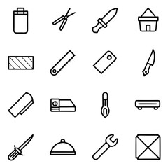 Black and white icons featuring tools and household objects