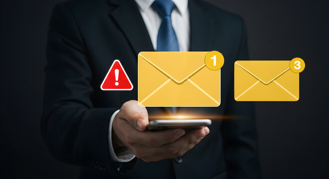 Email marketing notification spam alert on smartphone business communication digital message inbox concept