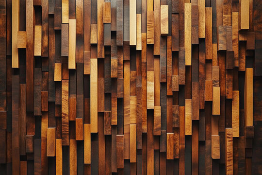 Front View of Modern Wooden Wall with Mixed Horizontal Planks in Natural Brown Tones