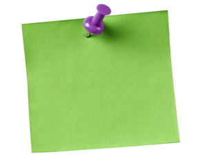 Vibrant green sticky note is pinned with purple pushpin, creating cheerful and organized look. This captures essence of office supplies and creativity, perfect for reminders or notes