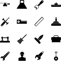 Assorted vector icons in black and white industrial equipment
