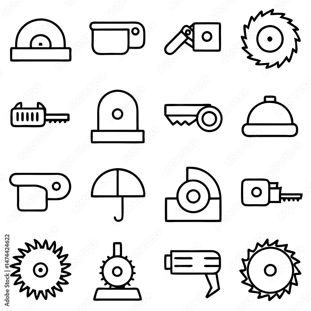 Poster minimalist line art icons of tools and everyday objects