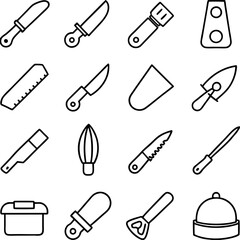 Assorted black and white kitchen tool icon set