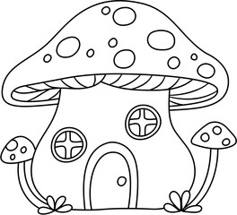 cute mushroom house outline coloring printable