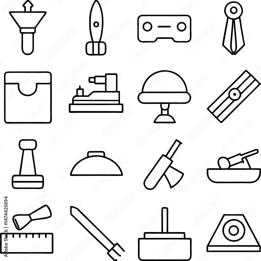 Poster black and white line art assortment of assorted objects