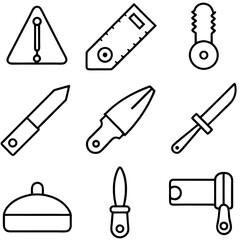 Collection of Outline Icons Depicting Tools and Security Symbols
