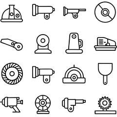Collection of line art drawings of tools and equipment
