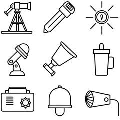 Assorted line art icons representing various objects and concepts
