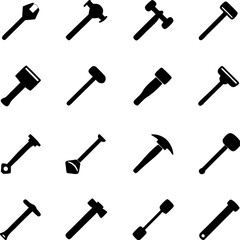 Assorted hammer and wrench collection simple vector silhouettes