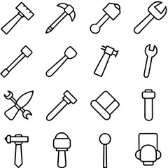 Collection of minimal line art icons of various tools