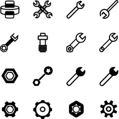 Obraz premium Black and white line art depicting mechanical tools icons