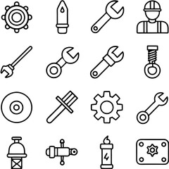 Obraz premium Line art collection of tools and industrial symbols set