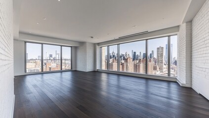 Fototapeta premium Minimalist empty room with large windows