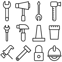 Obraz premium Collection of construction tools in a clean line art style