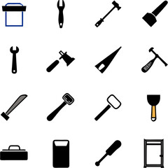 Collection of tool icons against white background. Vector tools.