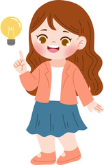 cute girl having idea with lightbulb