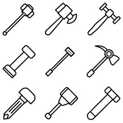 Assorted construction tools icon set minimalist design illustration