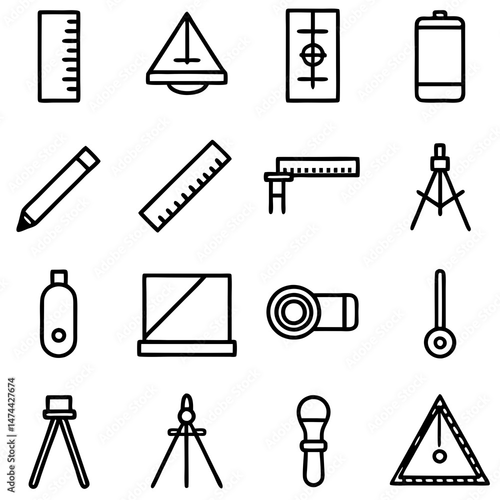 Poster blueprint design elements featuring geometric shapes and measurement tools