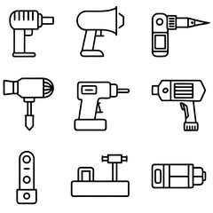 Outlined icons illustration of hand tools set grid format