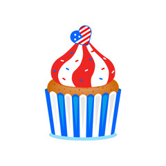 American themed cupcake. USA happy independence day. Vector illustration in cartoon flat style. Isolated on white background.		
