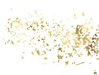 Shiny gold glitter.Pieces flakes of golden flakes shimmer, gold foil on vertical png transparent background. Gold png design element. Golden luxury sparkling gold confetti.
