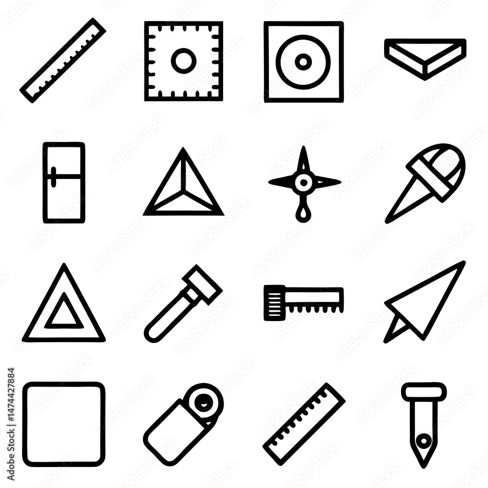 Poster assorted line art icons of objects and shapes