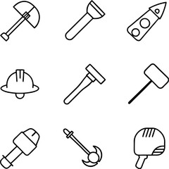 Outline icon set of construction and mining tools