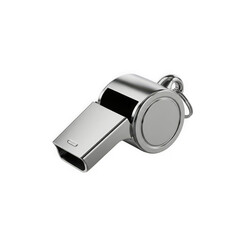 Shiny metal whistle for sports isolated on white background