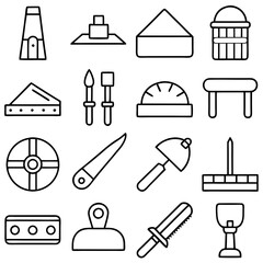 Collection of outline icons representing tools and containers