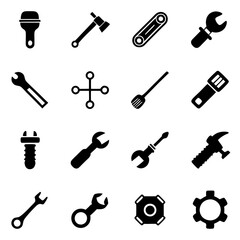 Fototapeta premium Set of black and white vector tool icons graphic