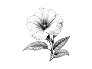 Fototapeta premium Hand-drawn moonflower bloom engraving, vintage floral sketch, rustic garden print, trendy antique botanical illustration, old engraving style, black sketch art, floral decor motif