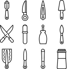 Assorted kitchen tools icons in a minimalist style collection