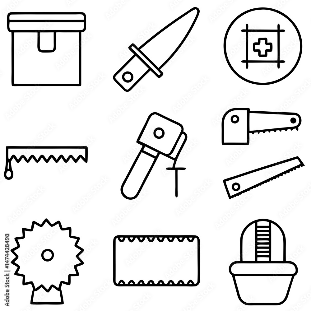 Poster line art image showing an assortment of tool elements