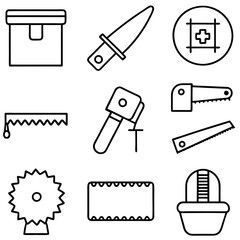 Line art image showing an assortment of tool elements