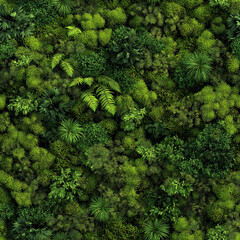 Seamless green vertical garden texture, dense arrangement of tropical plants, ferns, moss, ivy, and small-leaf foliage