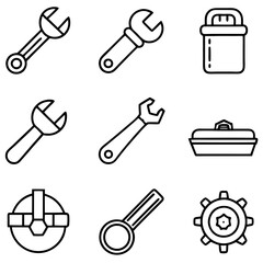 Outlined construction and repair tool set in line art