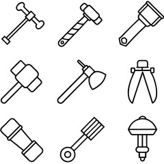 Outlined tools collection on white background, simple linear design