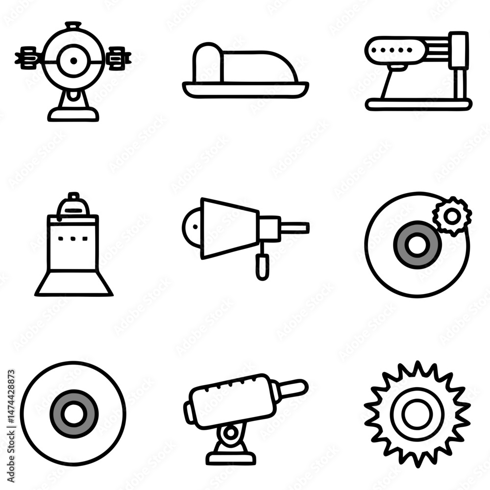 Poster assorted outline icons with white background and flat design