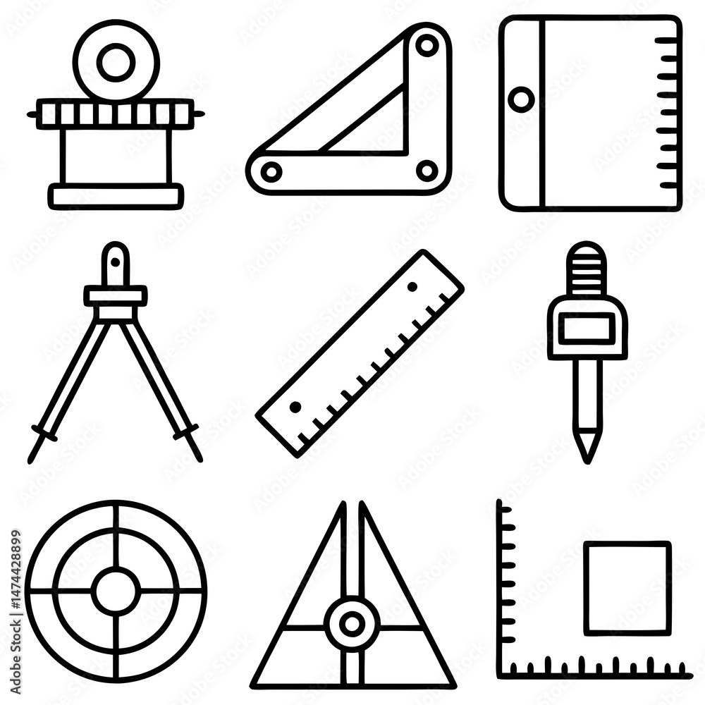 Poster technical drawing tools icons for engineering and architecture project
