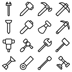 Outline icons collection of assorted hand tools construction concept