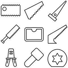 Collection of outlined carpentry tools symbols for design use