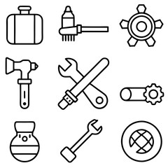 Outline icons showing various repair service and medical tools
