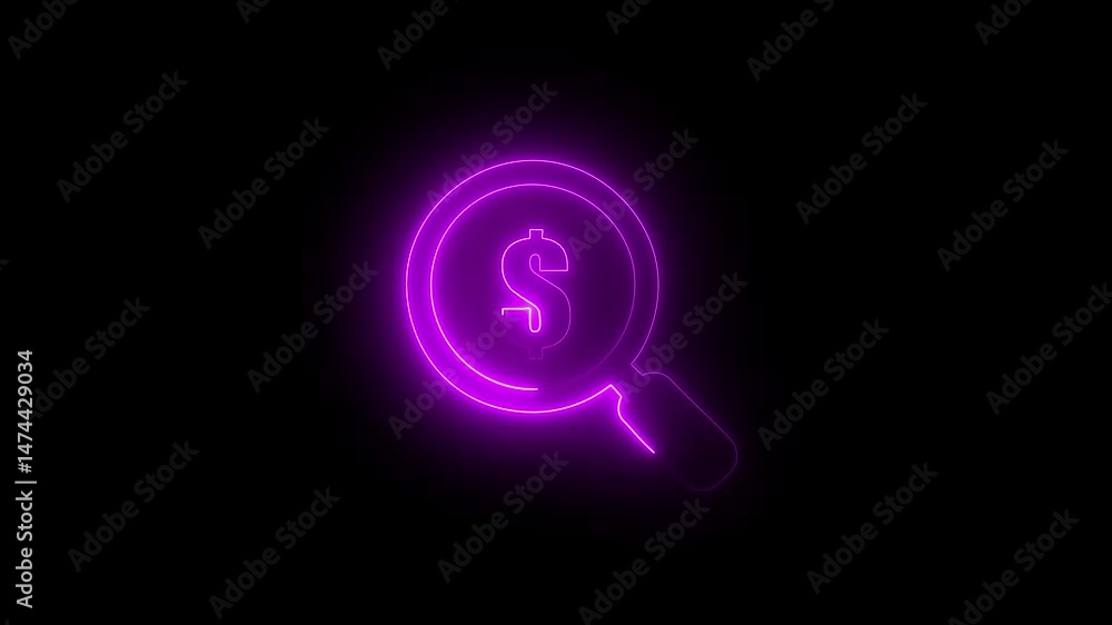 Poster searching for dollar using magnifying glasses neon professional search bar icon approaching using a 