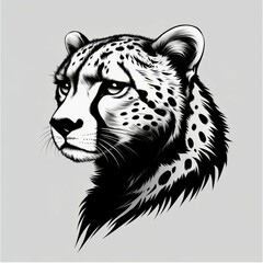 Cheetah illustration showcasing detailed features and striking expression in monochrome style