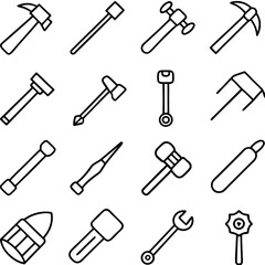 Vector collection of construction and repair tools in outline style