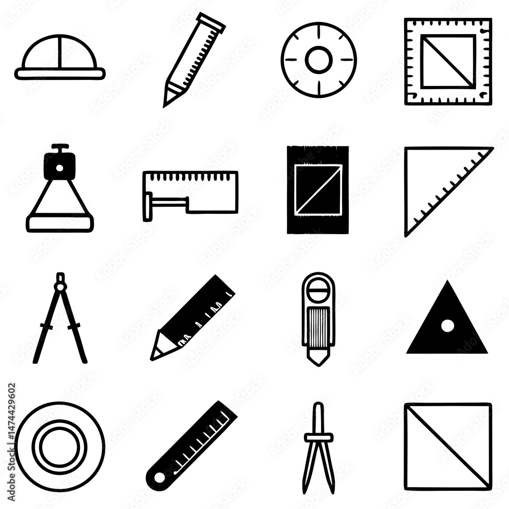 Aufkleber outlined engineering and design tools in a graphic format